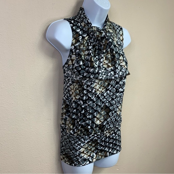 Small Snakeskin Print Bow Neckline Blouse Sleeveless Stretch 4 6 - Picture 2 of 9